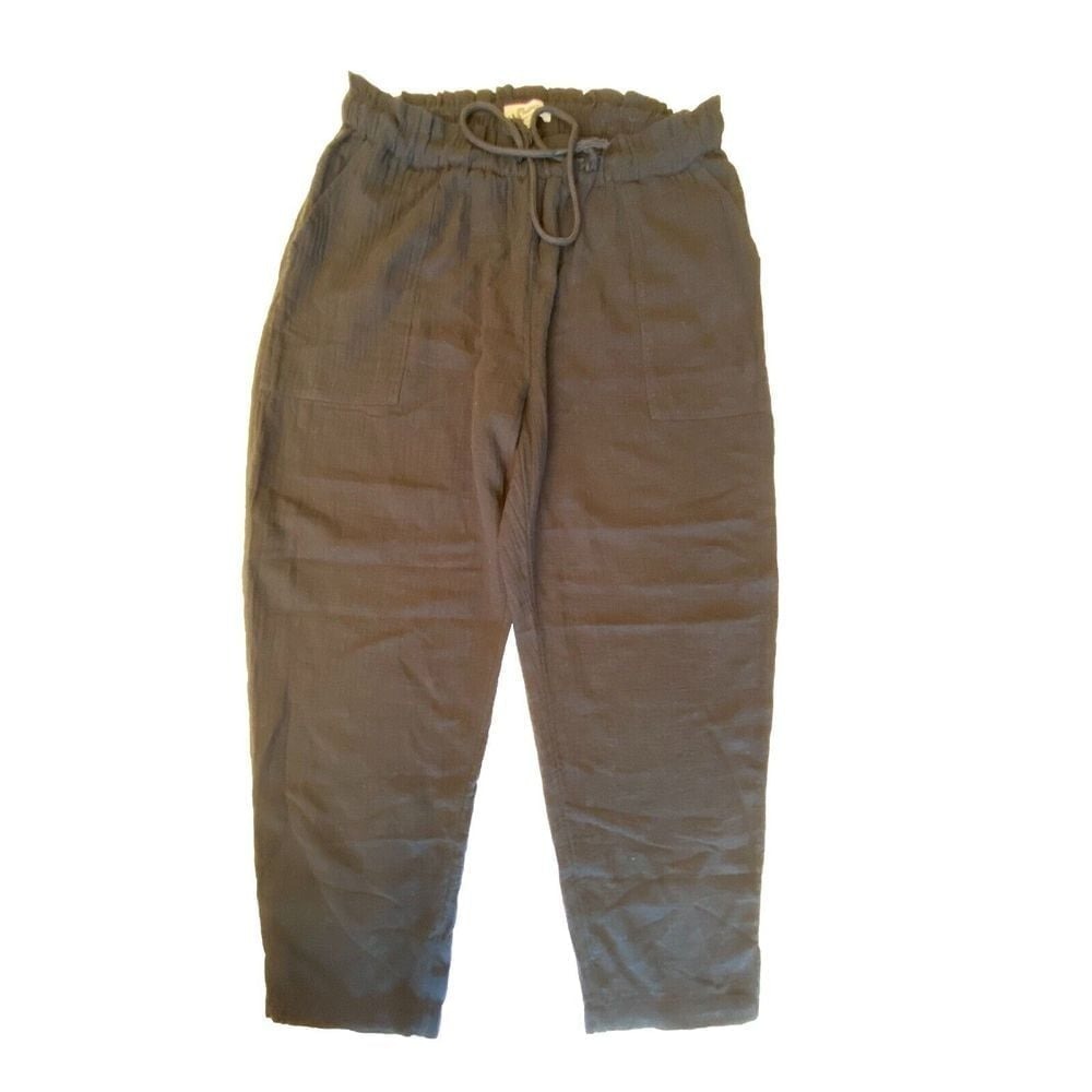 MADEWELL Women's Pants Tapered Pull-On Crop Medium Relaxed Drawstring Black‎
